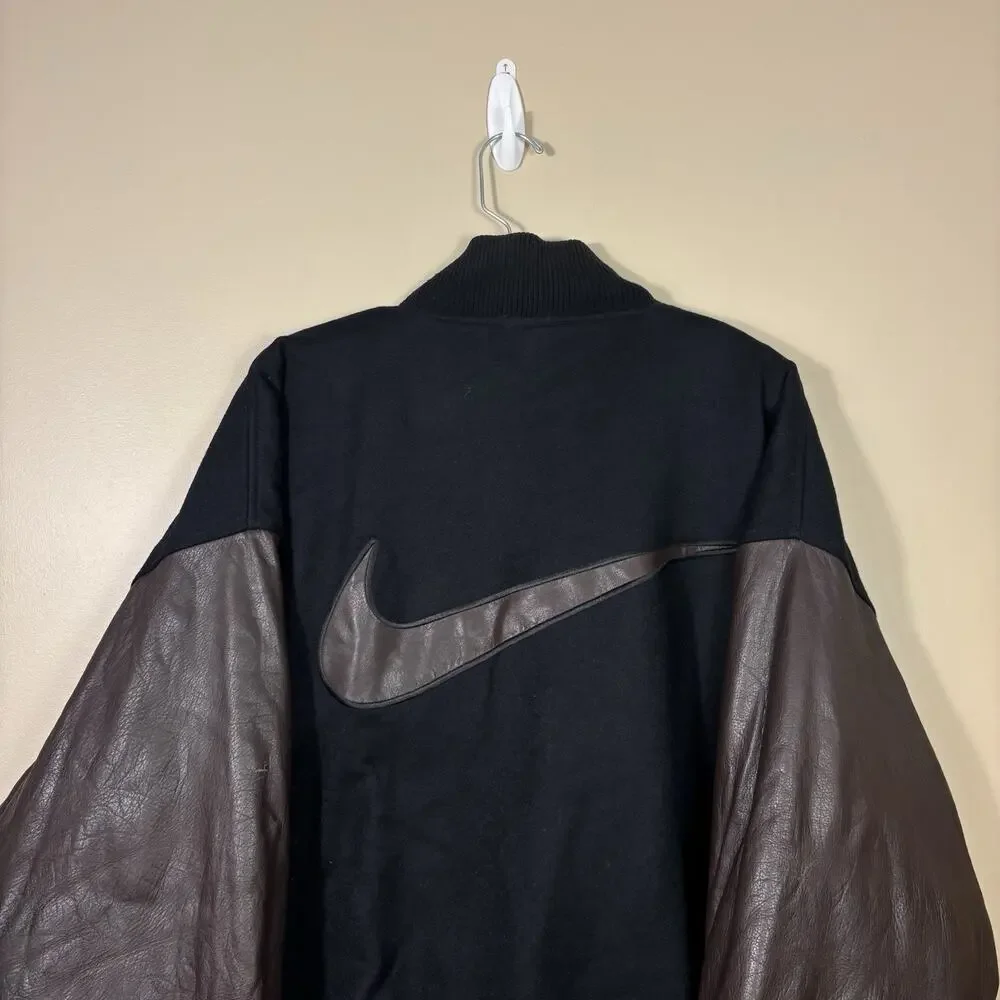 Vintage Nike Leather Varsity Jacket Mens XL 90s Wool Bomber Lined Center Swoosh